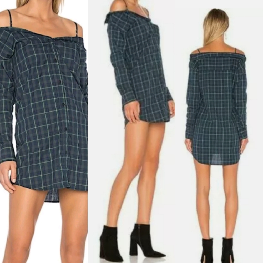 Bailey 44 Revolve Angling Off Shoulder Plaid Medium Shirt Dress New